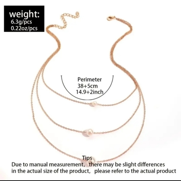 NWT 18K Gold Plated Simple Pearl Multi-layer Collarbone Chain Necklace - Picture 4 of 4